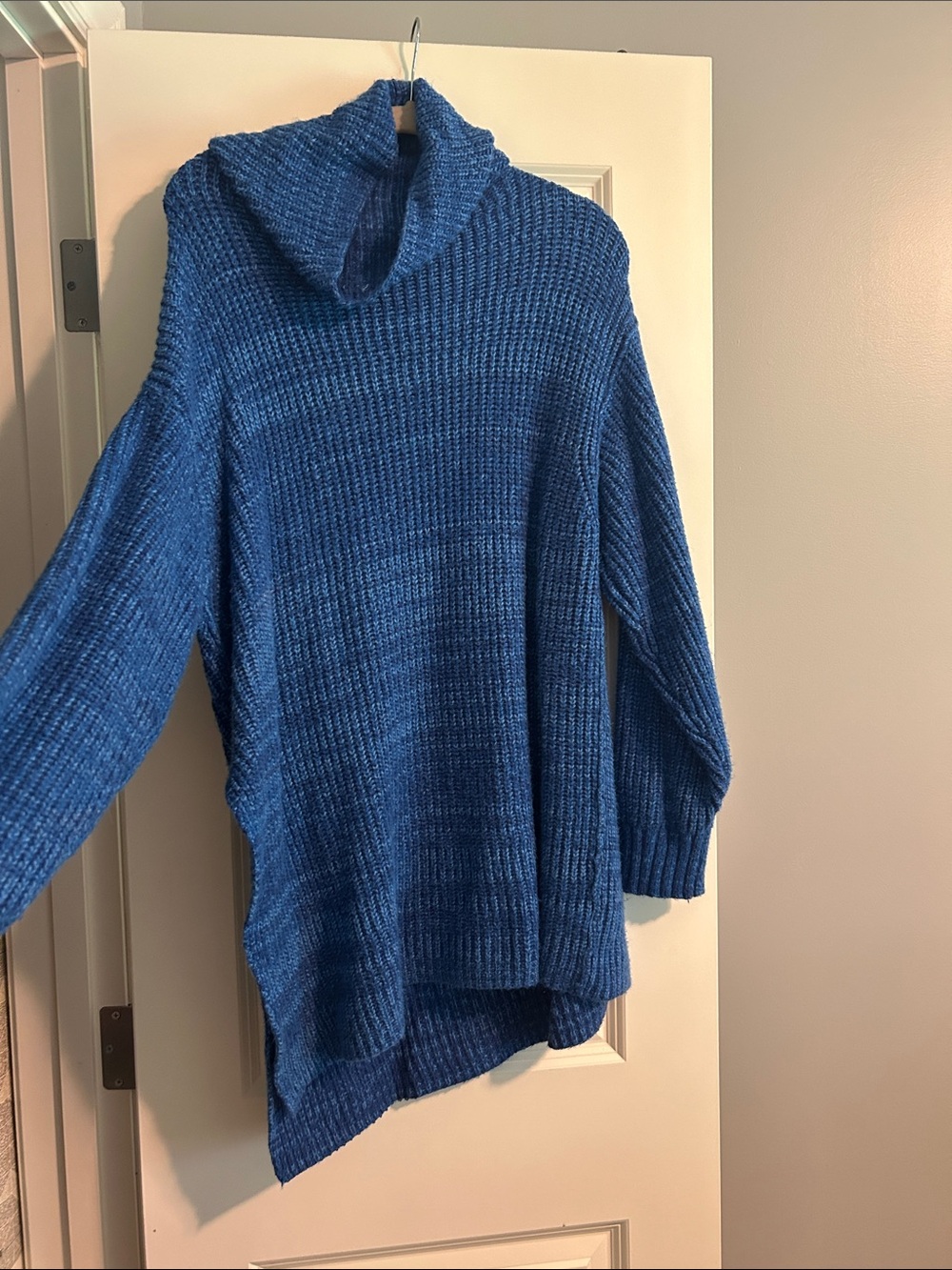 Free People Blue Hooded Ribbed Knit Pullover